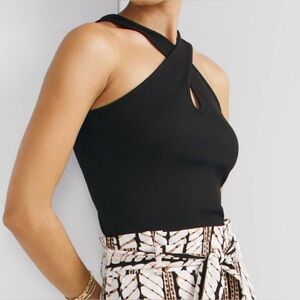 WHBM FORME Black Rib Halter Top Medium NWT